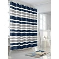 thumbnail image 3 of Dark Blue Geometric Striped Shower Curtain, Navy Blue Gray White Bathroom Decor Curtains Set with Hooks, Waterproof Fabric Home Accessories， 72 X 72 Inch Long, 3 of 6