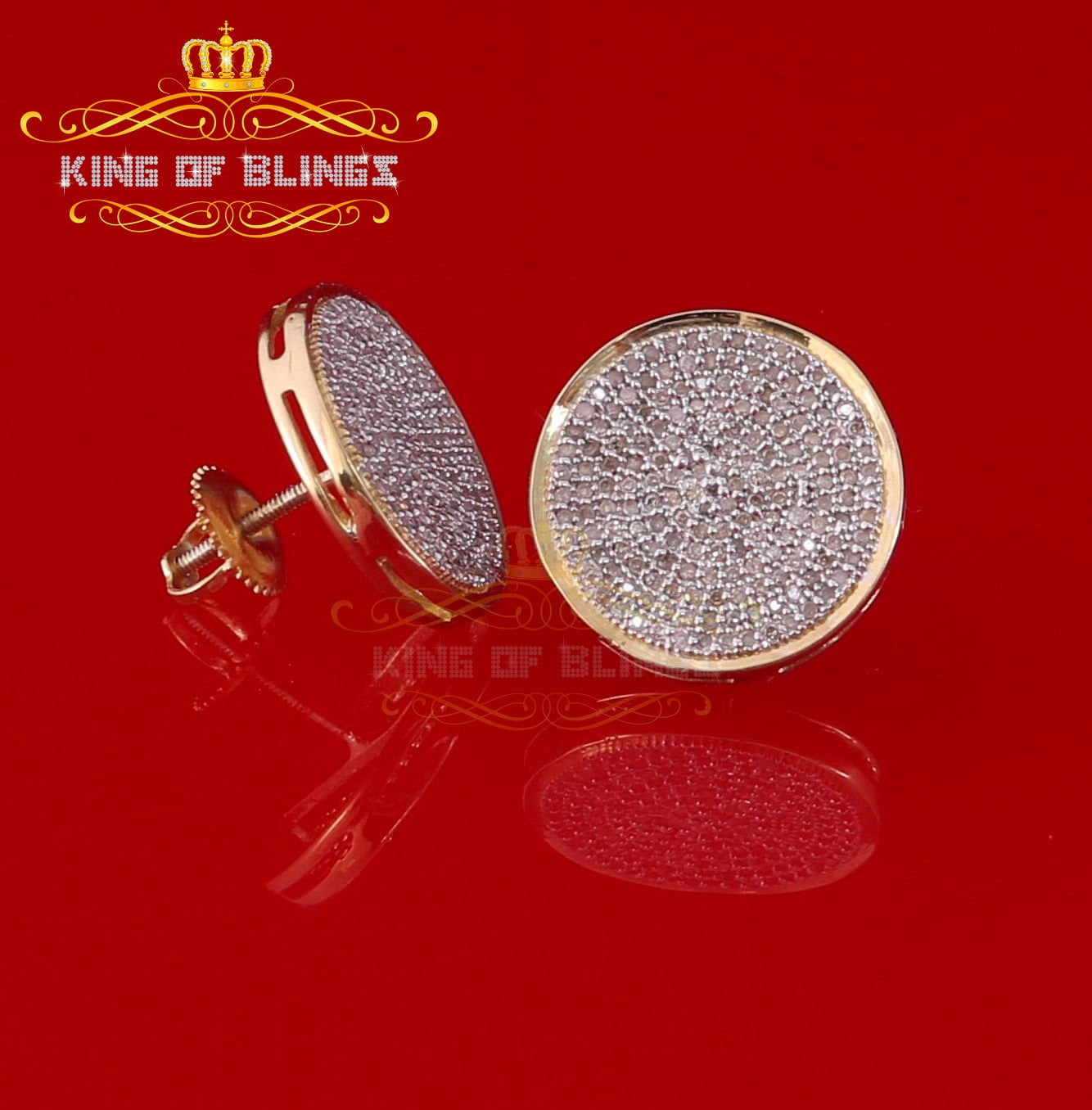 King of Bling's 0.66ct Diamond Hip Hop Men/ Women Stud Earrings Yellow 925 Sterling Silver