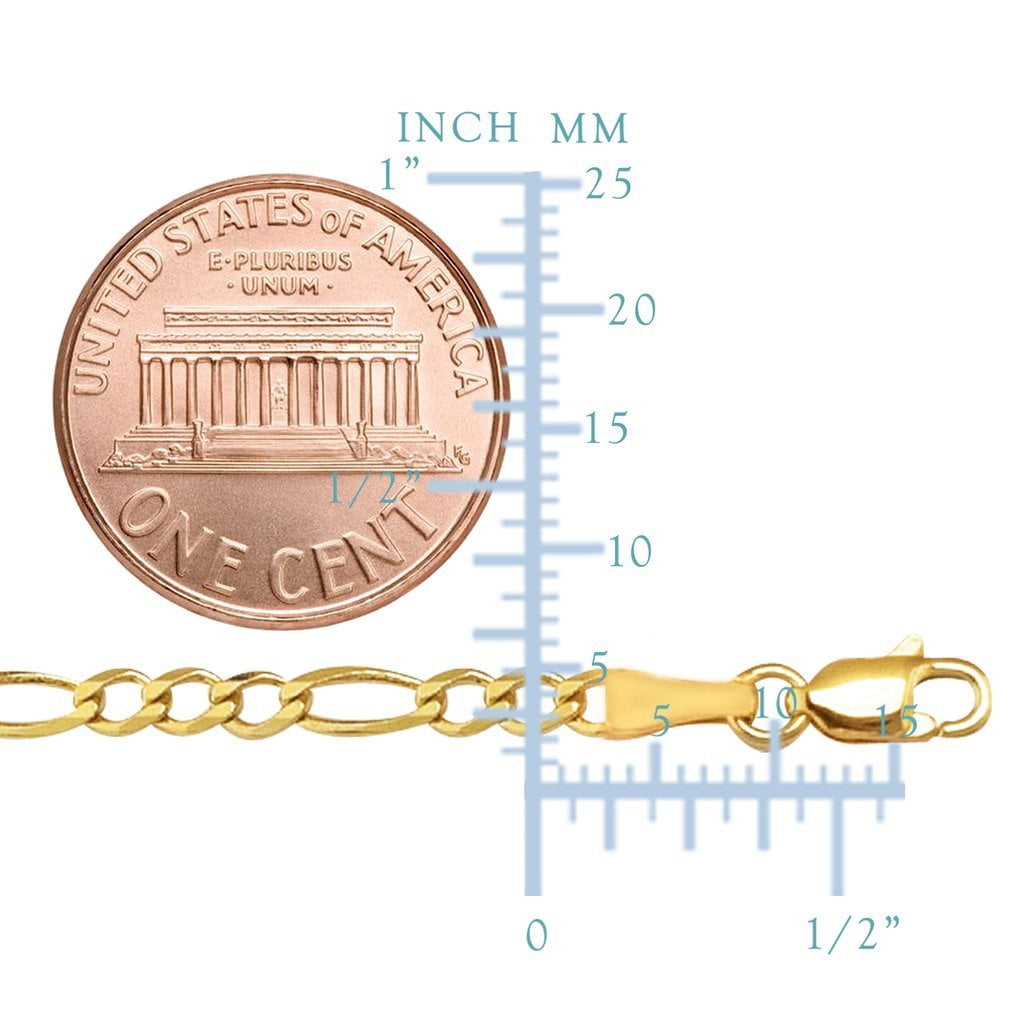 14k SOLID Yellow Or White Gold 3.1mm Alternate Classic Mens Figaro Chain Necklace Or Bracelet/Foot Anklet for Pendants and Charms with Lobster-Claw Clasp (7", 8",16",18", 20”,22",24" 30”)