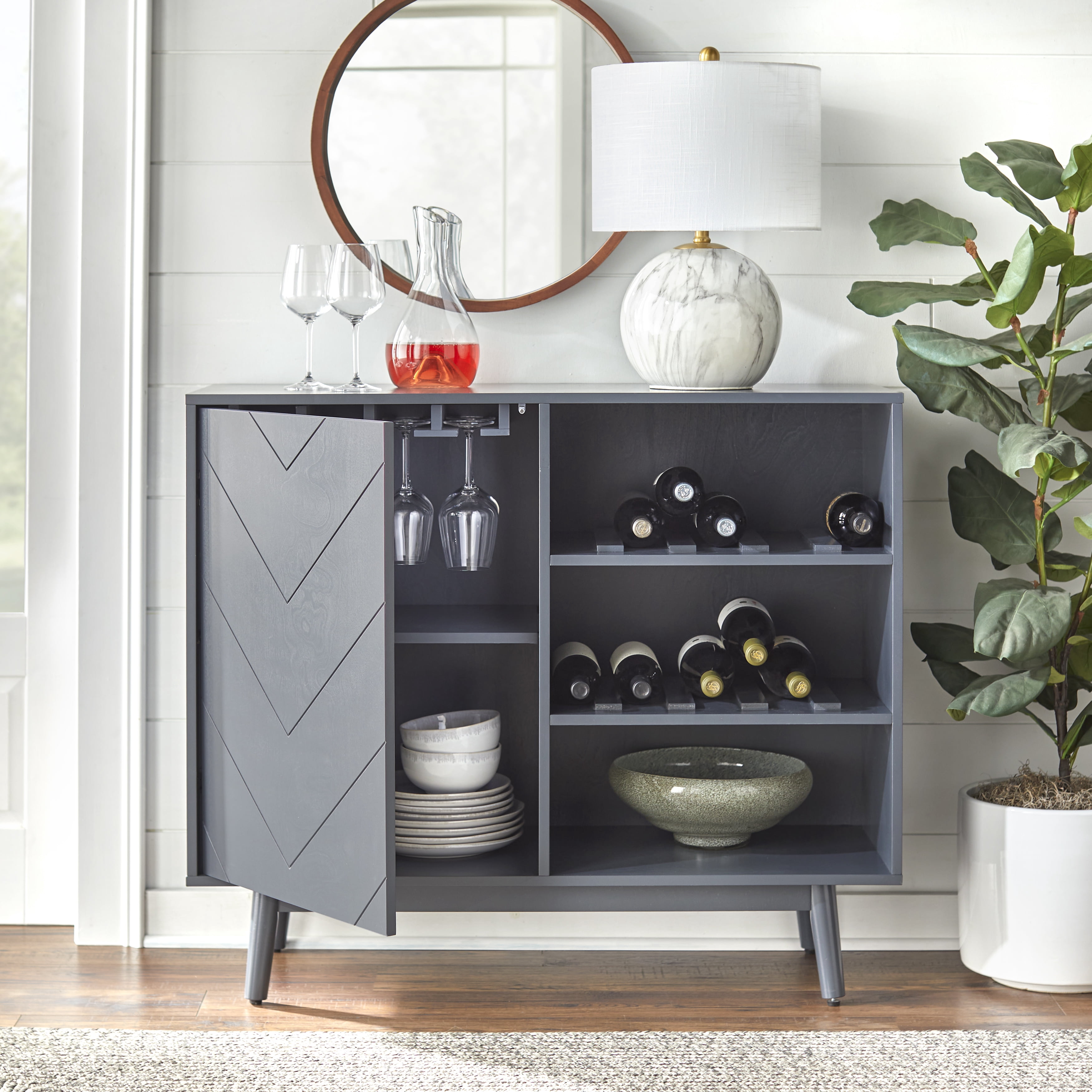 TMS Marcelo Mid-Century Wine Buffet, Charcoal Gray