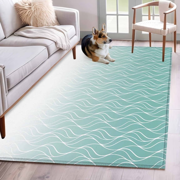 Modern Teal Green Area Rugs 4'x6', Washable Small Throw Rugs for Office Bathroom, Abstract Ombre Geometric Morocco Indoor Outdoor Rug Non-Slip Low Pile Carpet Runner Reversible Floor Mats