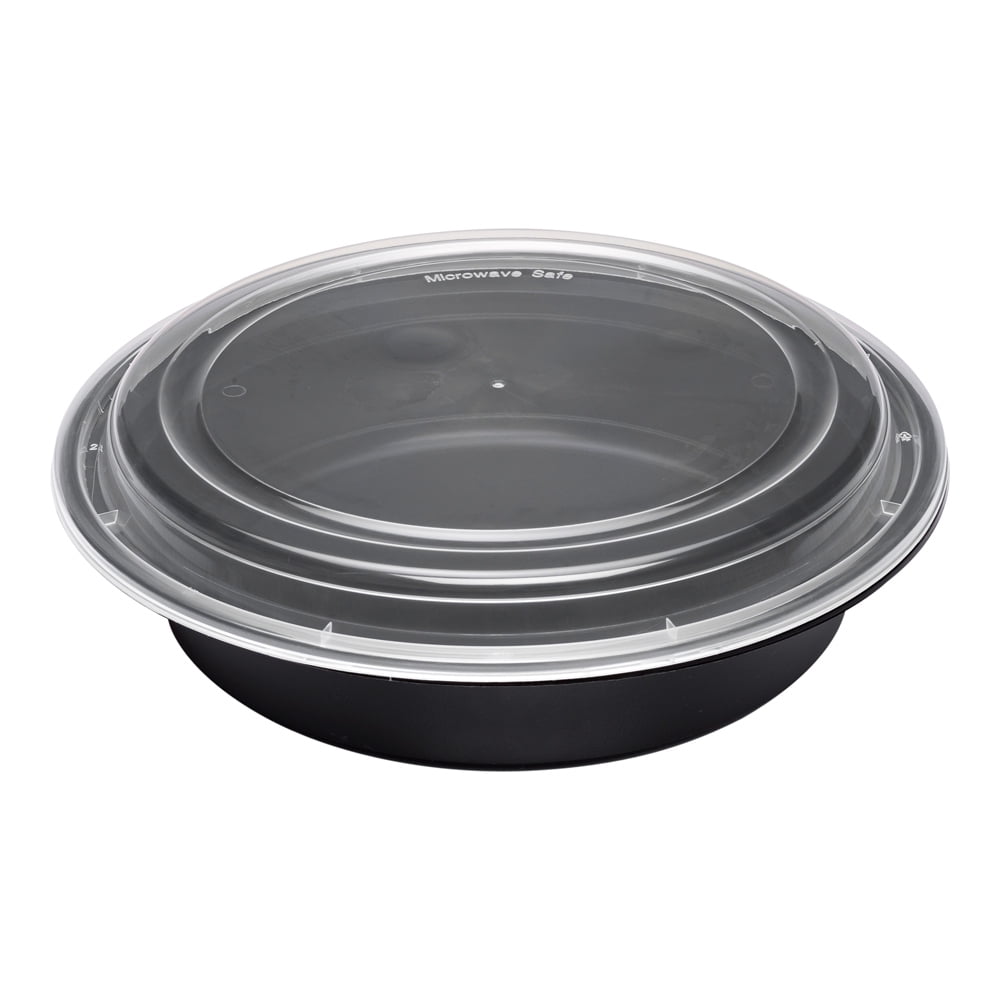 Asporto 48 oz Round Black Plastic To Go Box with Clear Lid