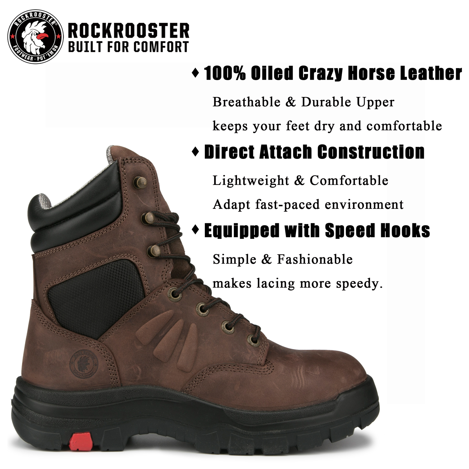 ROCKROOSTER Garland Steel Toe Waterproof Work Boots for men 8 inch Wide Width EE Oiled Crazy Horse Leather Slip resistant boots AK428-12 - image 3 of 7