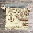 thumbnail image 3 of Ambesonne Retro Quilted Bedspread Set 3 Pcs, Oceanic Drawing Effect, Queen Size, Brown Cream, 3 of 3
