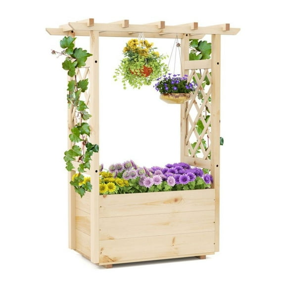 FASCK Raised Garden Bed Wooden Elevated Planter Box with Hanging Roof, Outdoor Gardening for Vegetables Flowers