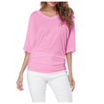thumbnail image 1 of Plus Size Women's V Neck T Shirt: Batwing Sleeve, Loose Fit, Solid Color, Comfortable, 1 of 6