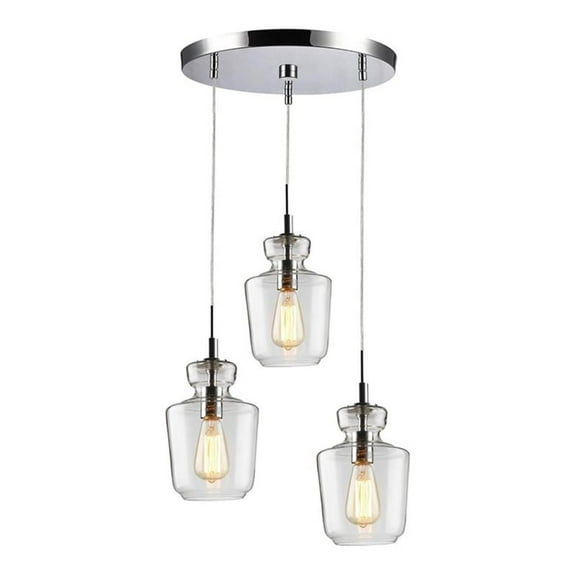Woodbridge Lighting Sonya 3-Light Jar Glass Cluster Pendant in Chrome