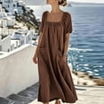 thumbnail image 2 of Ruimatai Women's Square Neck Gathered Short Sleeve Half-Button Loose Fit Casual Maxi Dresses with Pockets for Women Beach & Vacation Wear, 2 of 8