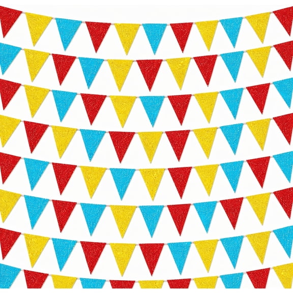 90 Pack Glitter Triangle Pennant Banner 65ft Red Yellow Blue Paper Bunting Carnival Party Classroom Decorations