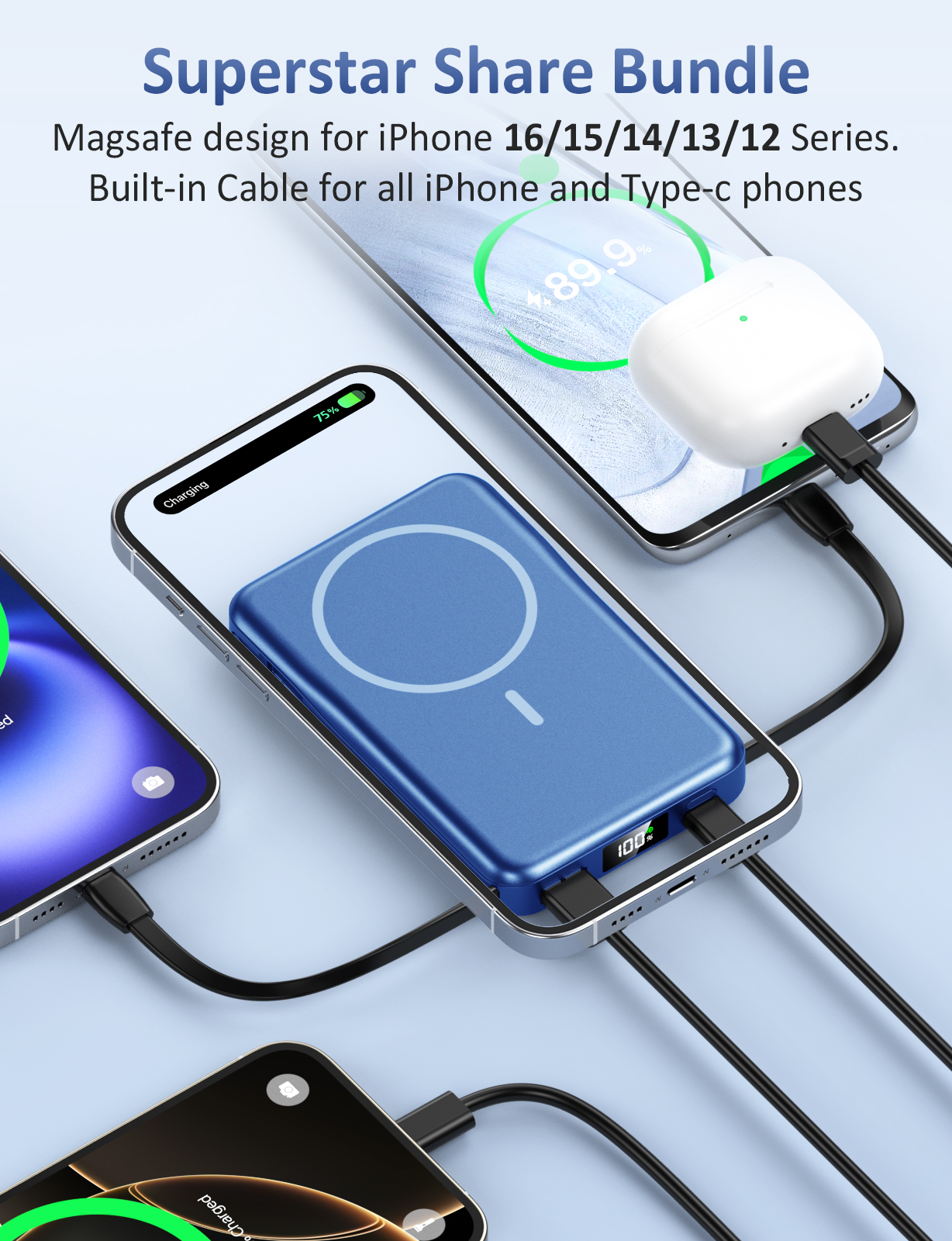 Breezio 10000mAh Magnetic Power Bank, 5-in-1, 20W Fast photo 3