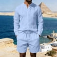 thumbnail image 6 of Gamivast Men's Linen Texture Set Long Sleeve Button Shirt and Shorts Breathable Summer Outfit for Beach Vacation Casual Daily Yoga Walking Streetwear, 6 of 7