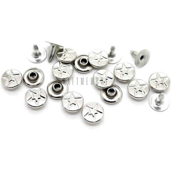 3/8" Fancy Leather Rivets Round Rapid Rivet Studs for Bags Belts Bracelets Decoration (50 Pieces, Silver Star)