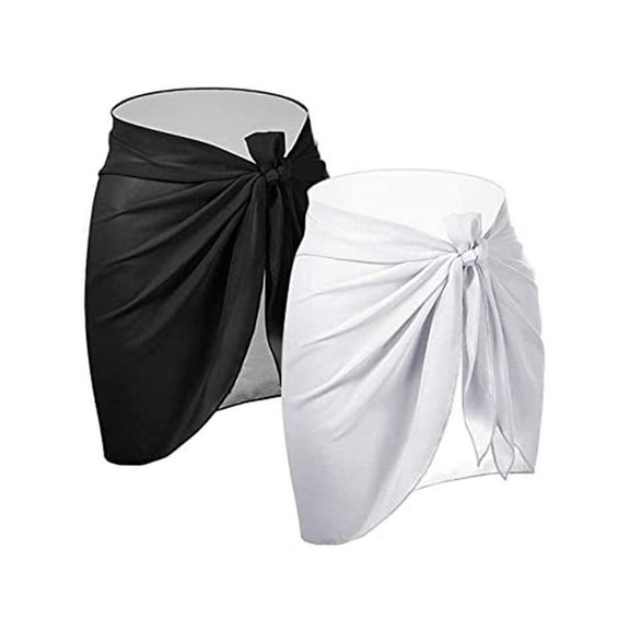 POINTERTECK 2 Pieces Women Beach Wrap Sarong Cover Up Chiffon Swimsuit Wrap Skirts (Black White)