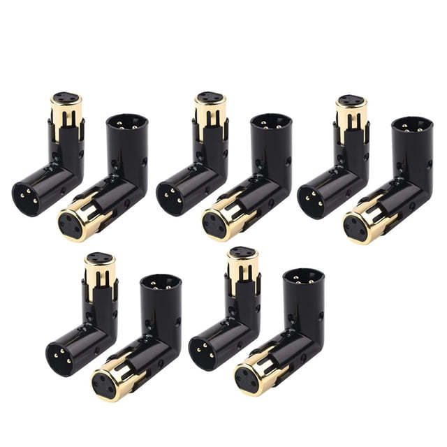 10 Piezas Adaptador de Audio Enchufe Ajustable Macho una Hembra Adaptador XLR de ÁNgulo Recto 3 Negro (Adaptador XLR de 90 Grados)