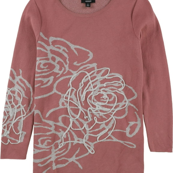 Alfani Womens Metallic Graphic Pullover Sweater, Pink, Petite, PS