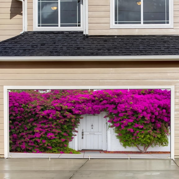 7×16 ft Garage Door Banner – Beautiful Bougainvillea Flower Wall with Vibrant Purple Blossoms, Outdoor Garage Door Cover, Front House & Yard Décor for Spring & Summer Seasonal Decorations