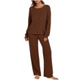 thumbnail image 2 of ITSAME Pajama Sets for Womens, Pullover Tops Elastic Waist Pants Casual Knitted Solid Loungewear Brown 2XL, 2 of 8