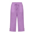 thumbnail image 5 of Nestiefly Cotton Capri Pants for Women Loose Fit Casual Straight Leg Drawstring Elastic Waist Cropped Pant Summer Linen Clothes 2026 Purple XL, 5 of 7