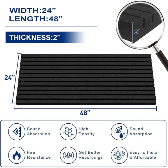 Acoustic Foam Panels, 48 x 24 x 2 inches, 4 Pack Soundproof Wall Panels for Studio Home Office Noise Reduction