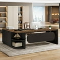 thumbnail image 3 of Finmind Executive Desk: 80'' L-Shaped Office Table with 55'' Cabinet, Large Workspace with Storage Drawers & Shelves, Sturdy Business Furniture for Home Office, Grey & Black, 3 of 7
