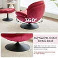 thumbnail image 4 of Comfort Stretch Velvet Swivel Accent Chair with Ottoman Round Reading Chair with Foot Stool Set Burgundy, 4 of 7