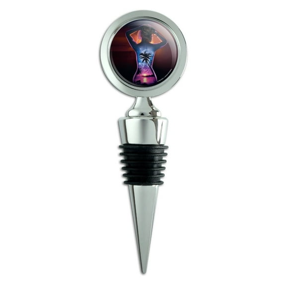 Tropical Sunset Paradise on Woman's Back Wine Bottle Stopper
