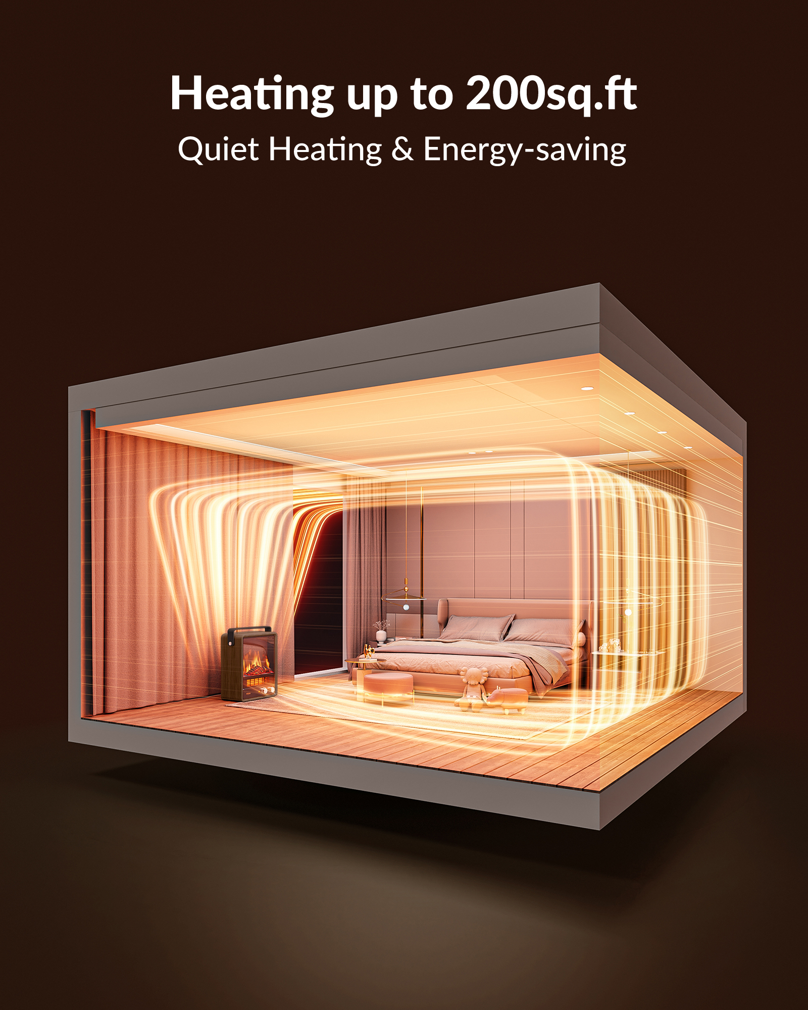 Shinic 1500W  Electric Portable Fireplace Heater, with Realistic Flame & Fire Crackling Sound, Walnut