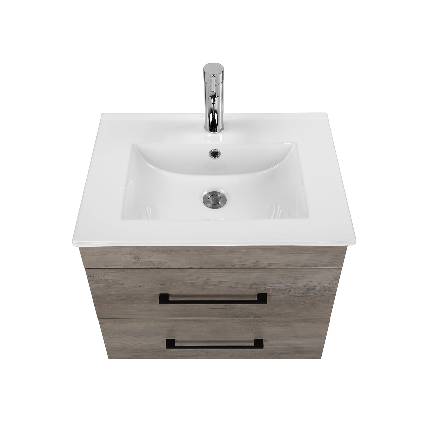 Demi Bonn 24" Wood Grain Wall-Mounted Bathroom Vanity with Ceramic Sink and 2 Soft-Close Drawers, Faucets and Drains Not Included, Gray