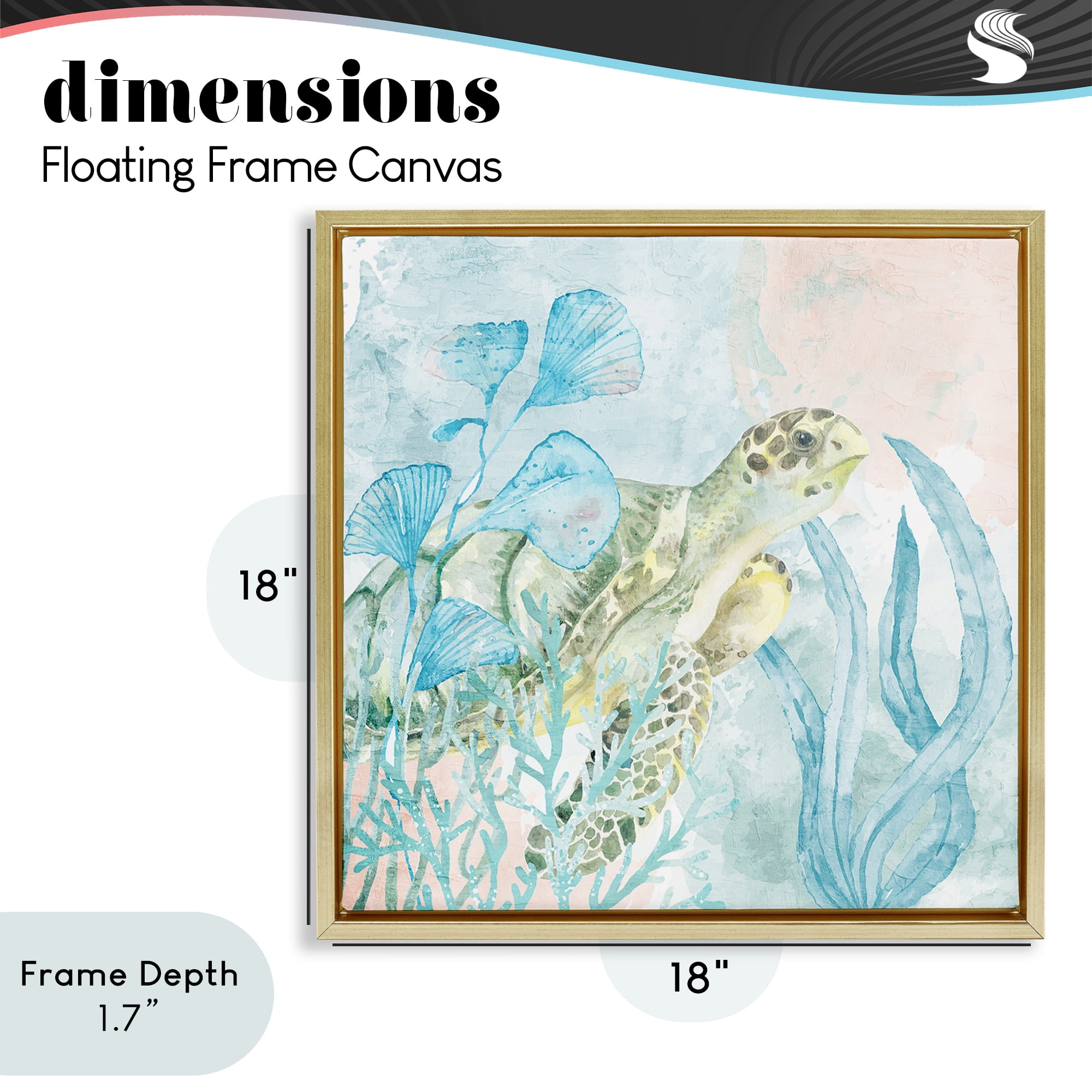 Stupell Industries Sea Swim Turtle Gold Framed Floater Canvas Wall Art, design by Kim Allen