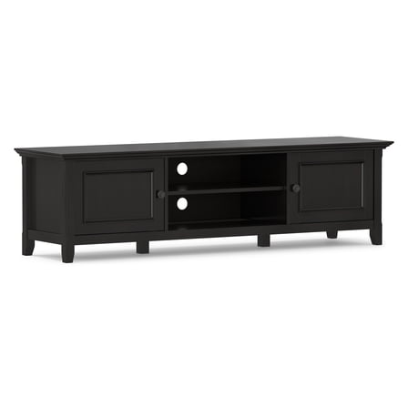 Simpli Home Amherst 72 inch Wide Solid Wood Low TV Stand in Hickory Brown For TVs up to 80 inches