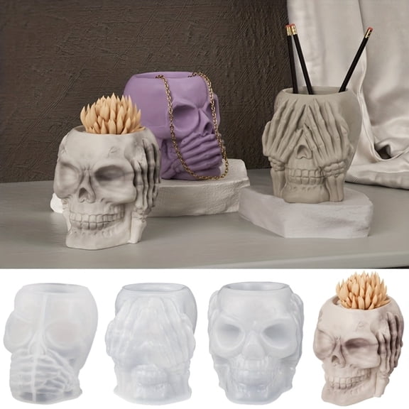 3 Pcs Multifunctional Skull Epoxy Resin Molds - "Hear No, See No, Speak No" Casting Molds for DIY Art, Home Decor, Jewelry Box, Succulent Plant Pot