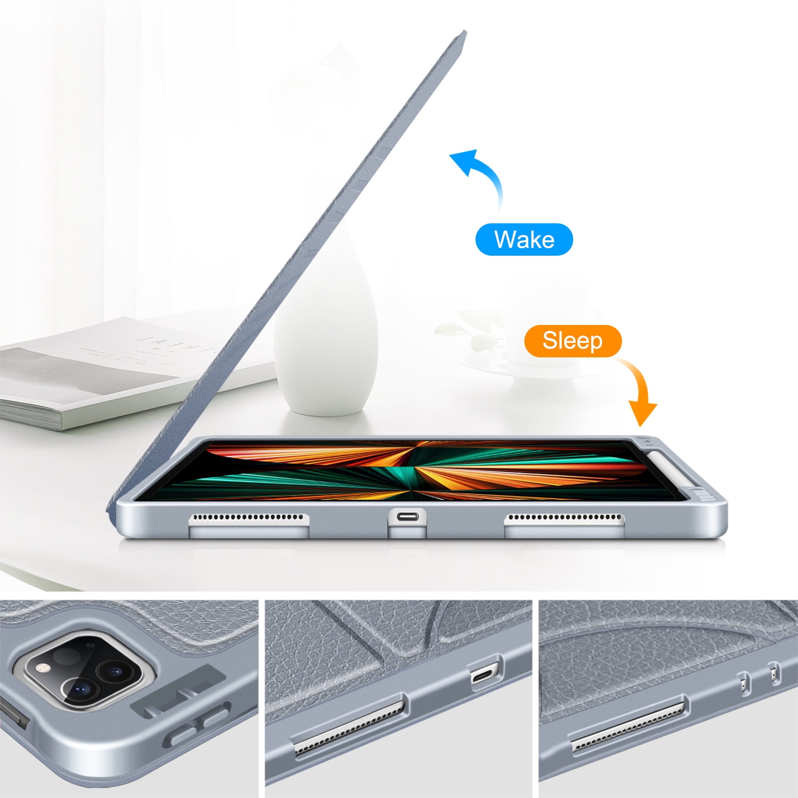CaseBot Case for iPad Pro 12.9-inch 5th 4th & 3rd Generation (2021/2020/2018) - Shockproof Rugged Magnetic Soft TPU Back Cover w/Pencil Holder