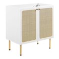 thumbnail image 2 of Modway Chaucer 30" Wood & Rattan Bathroom Vanity with Adjustable Shelf in White, 2 of 17