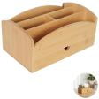 Lidless Compartmented Solid Wood Storage Box, Multi-Grid Desktop Organizer with Drawer & Open Slots, Natural Wood Grain, Sustainable Desk Mail Sorter for Home Office