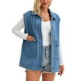 thumbnail image 4 of INSPIRE CHIC Women's Coat Oversized Denim Vest Collared Button Down Sleeveless Long Jean Jacket 2XL Blue, 4 of 6