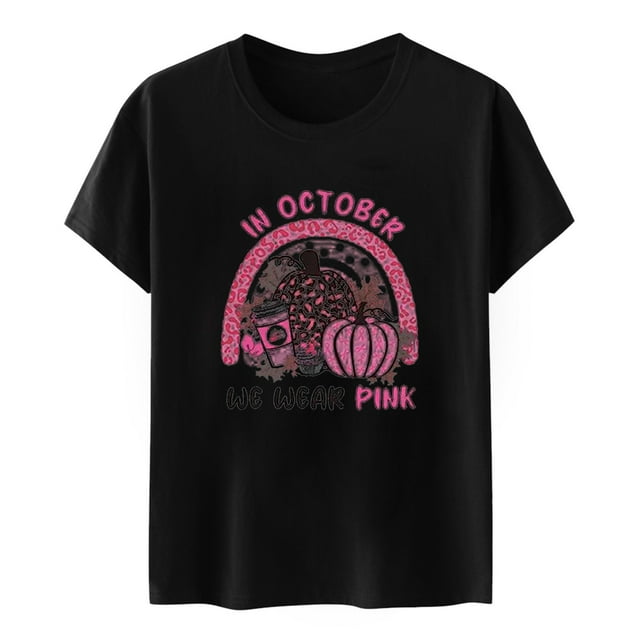 Gibobby Camisetas Mujer Manga Corta WE WEAR Camiseta manga corta con cuello redondo y logotipo estampado rosa para mujer con cáncer mama(Negro,G)