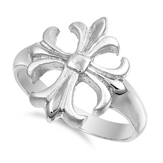 Fleur De Lis Cross Satin Finish Christian Ring Sterling Silver Band 925 Jewelry Female Male Size 10