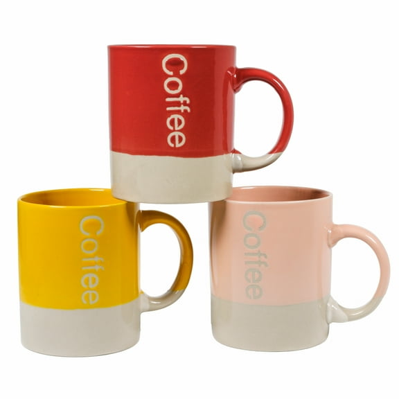 3pc Beille Ceramic Stoneware Modern Dipped Coffee Cups Set Warm Tone Colors