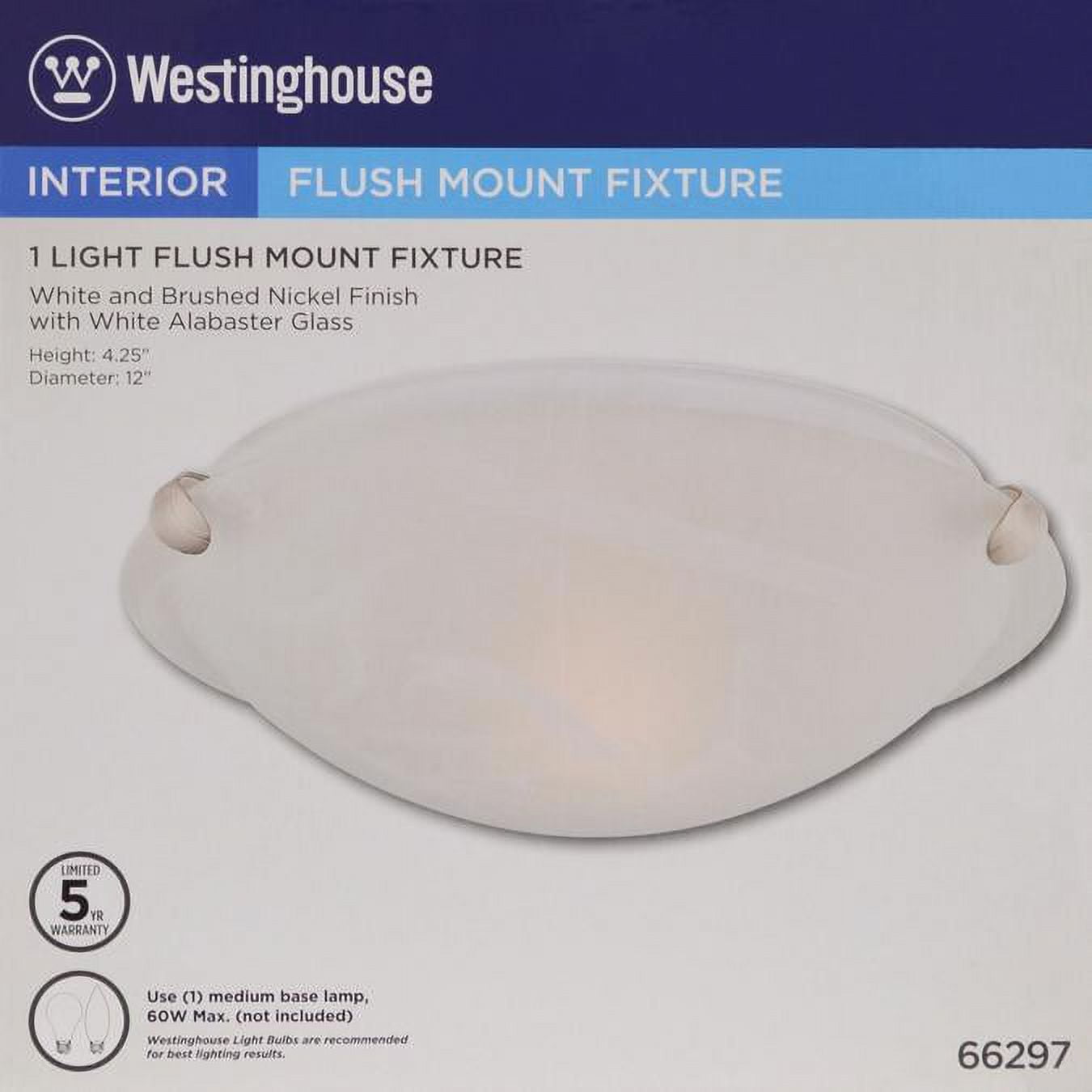 Westinghouse Westinghouse Lighting 6629700 Transitional One-Light, 12 Inch Indoor Flush Mount Ceiling Light Fixture, Brushed Nickel Finish, Alabaster Glass