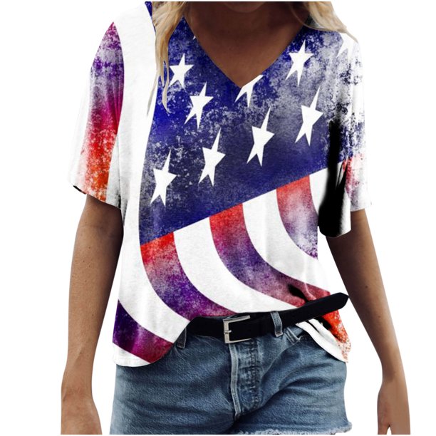 Tops de Mujer Elegantes Blusas Casuales Camisas Erógenas de Moda Con Cuello en V Camiseta Impresa de Manga Corta Odeerbi ODB168157