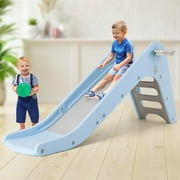 LAZY BUDDY Freestanding Kids Slide, Toddler Slide Play Climber with Basketball Hoop & Ball, Indoor Outdoor Baby Playset for Boys Girls Aged 3+