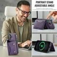 thumbnail image 7 of Case For IPhone 16 6.1" RFID Blocking Protective Purse Case With Magsafe 7-card Slots Kickstand 2 In 1 Detachabl Flip Shockproof Protective Leather Cover,Purple,For iPhone 16, 7 of 7