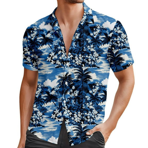 Men's Shirts Beach Comfortable Loose Sports Casual Collar Button Open Short Sleeve Shirt Top L