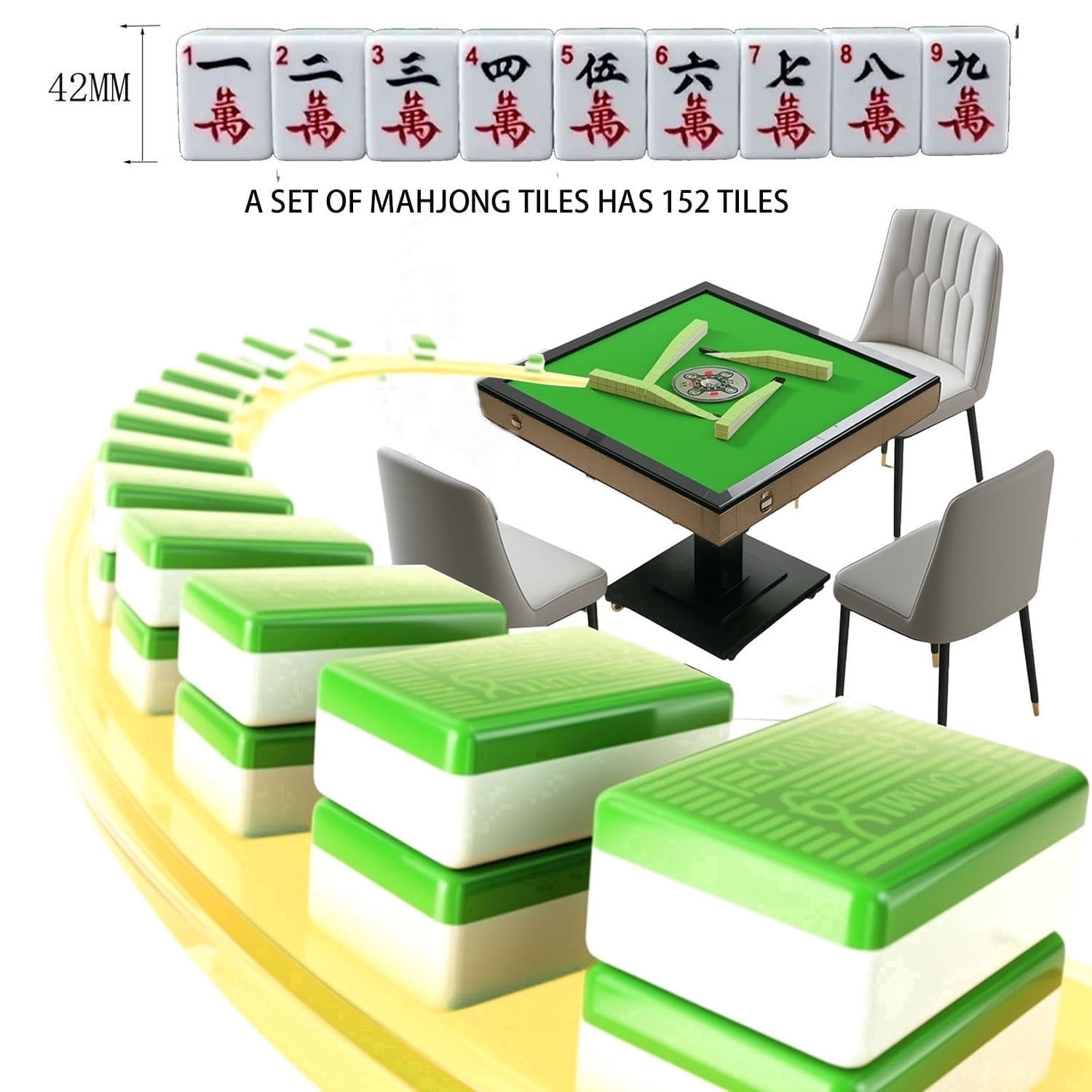 Foldable Automatic Mahjong Table with Wheels, 42mm Numbered Tiles (2 Sets), Portable Electric Mahjong Table for Home & Entertainment