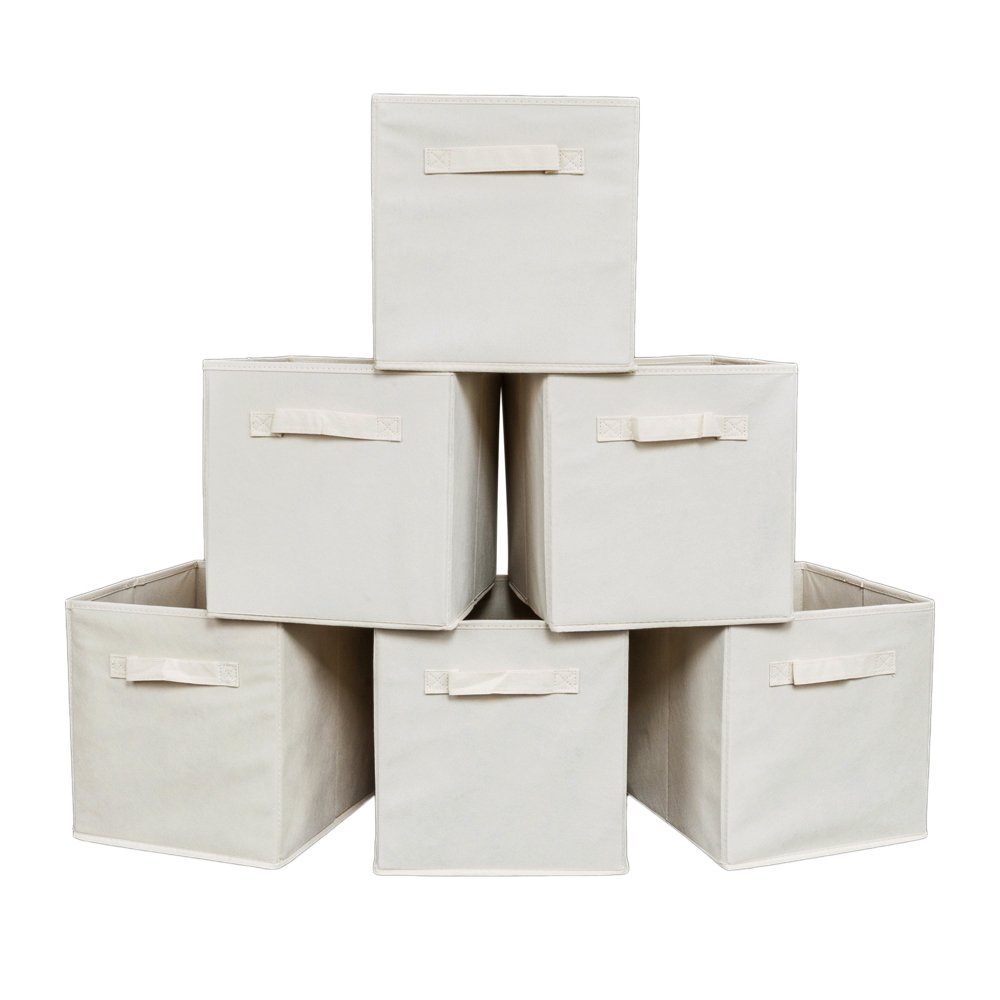 UBesGoo 6Pcs Foldable Beige Storage Collapsible Folding Boxes Fabric