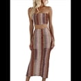 thumbnail image 3 of Conjunto de Dos Piezas de Vestido Tubo con Rayas de Colores para Mujer de Verano Vino Tinto M, 3 of 10