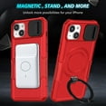 thumbnail image 6 of for iPhone 15 Case with Camera Sliding Cover, [Compatible with MagSafe] with Magnetic Ring Kickstand, Military Grade Heavy Duty Plustection Phone Case for iPhone 15, Red, 6 of 10