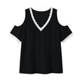 thumbnail image 3 of cocolona Off the Shoulder Summer Tops for Women Short Sleeve V Neck Lace Shirts Dressy Casual Solid Color Blouses, 3 of 6