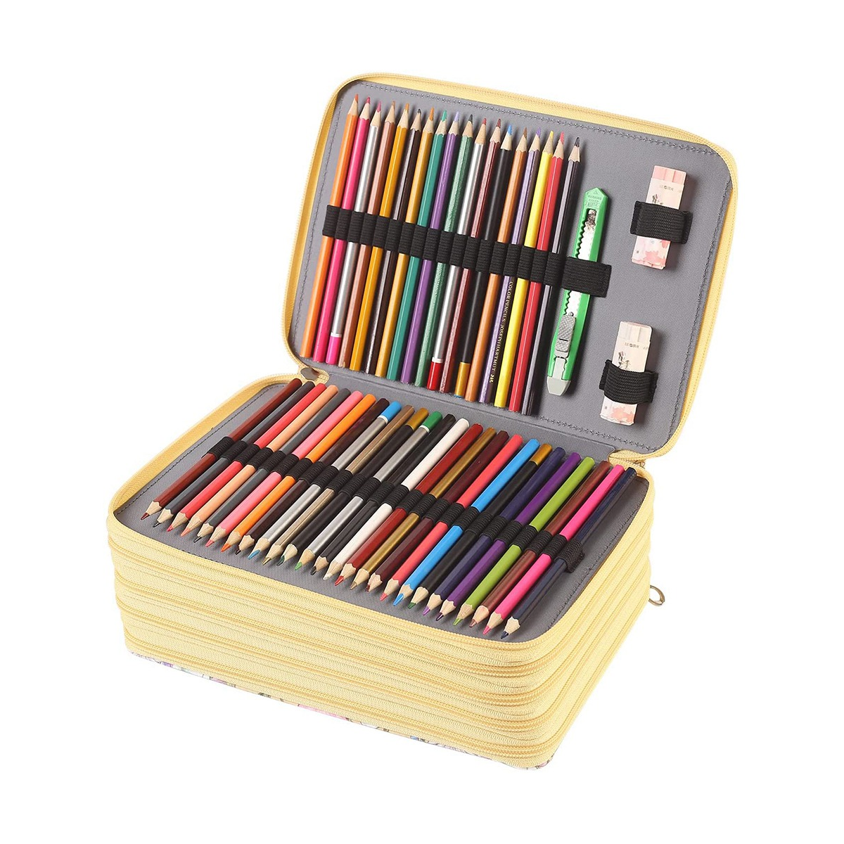 250 Slots Colored Pencil Case Organizer with 5 Layer Zipper- Capacity Pens Storage Holder Bag for Student Artist B