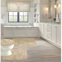 Gorgeous Home Linen 3-PC (#5) Taupe Bathroom Bath Mat Set Includes, 1 Contour Mat, 1 Lid Toilet Cover, 1 Bath Mat Ultra Absorbent with Anti-Slip Backings